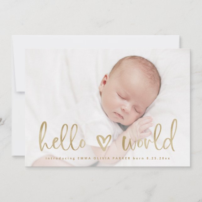 Hello World | Baby Photo Heart Birth Announcement (Front)