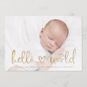 Hello World   Baby Photo Heart Birth Announcement