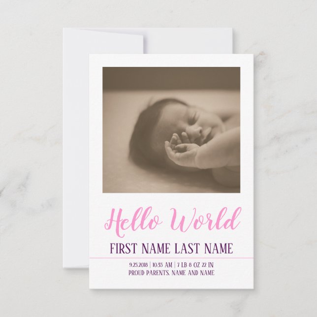 Hello World - birth announcement with photo (Front)