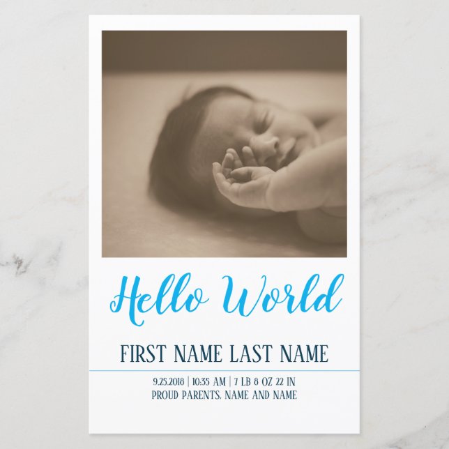 Hello World - birth announcement with photo (Front)