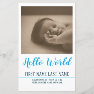 Hello World - birth announcement with photo