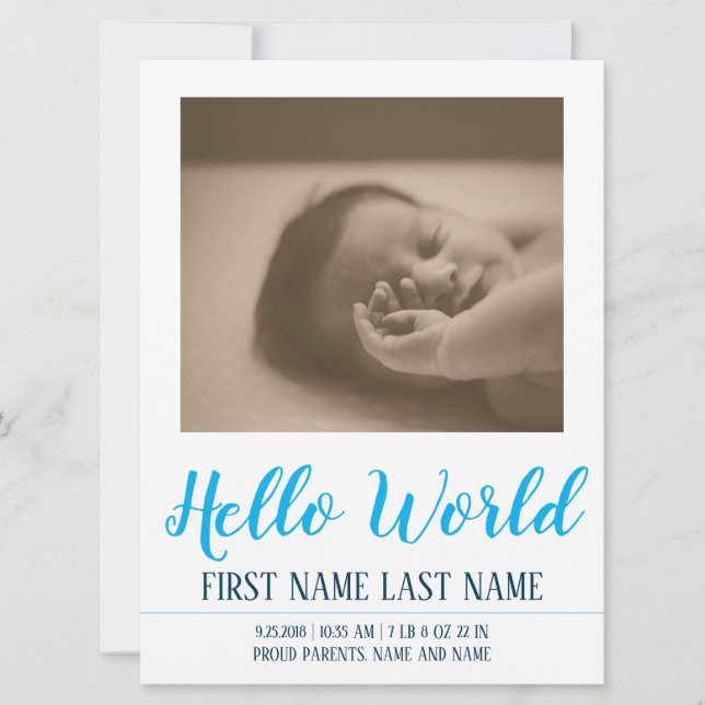 Hello World - birth announcement with photo (Front)