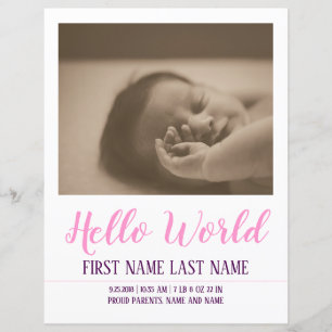 Hello World - birth announcement with photo