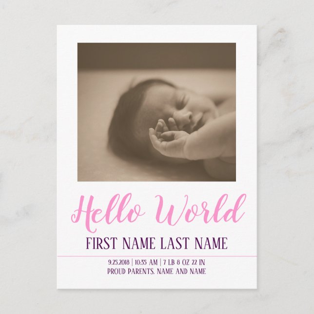 Hello World - birth announcement with photo (Front)