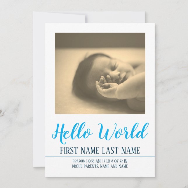 Hello World - birth announcement with photo (Front)