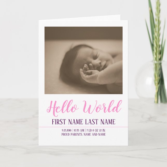 Hello World - birth announcement with photo (Front)