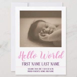Hello World - birth announcement with photo