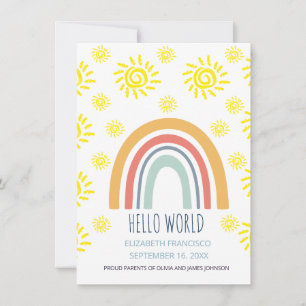 Hello World Boho Rainbow Sun Birth Announcement