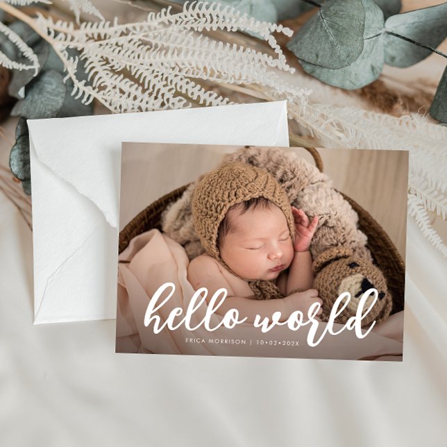 HELLO WORLD | bold typography birth announcement Postcard (Creator Uploaded)