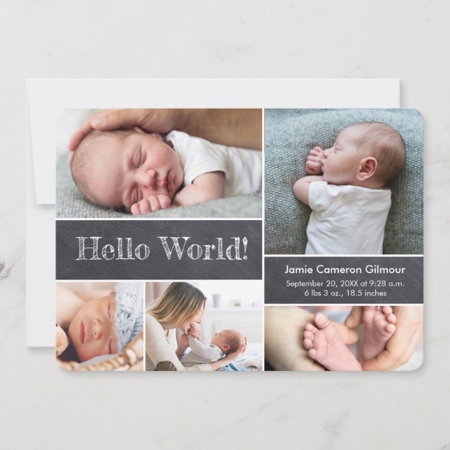 Hello World! Chalkboard Modern Photos Baby Shower Thank You Card (Front)