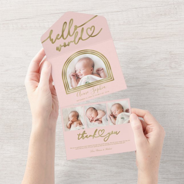 Hello World Chic Arch Frame Birth Announcement (Tearaway)