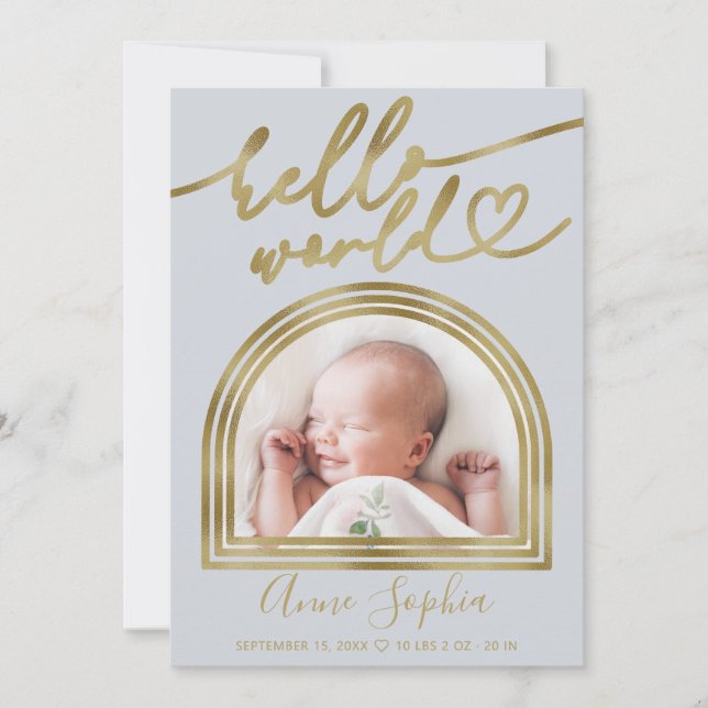 Hello World Chic Arch Frame Birth Announcement (Front)