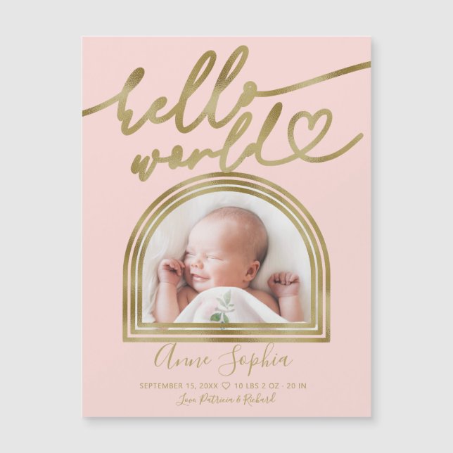 Hello World Chic Arch Frame Birth Announcement (Front)