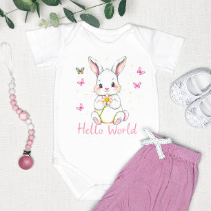 "Hello World" Cute Adorable Bunny Baby Bodysuit