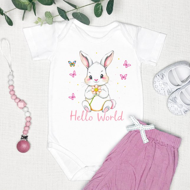 "Hello World" Cute Adorable Bunny Baby Bodysuit (Creator Uploaded)