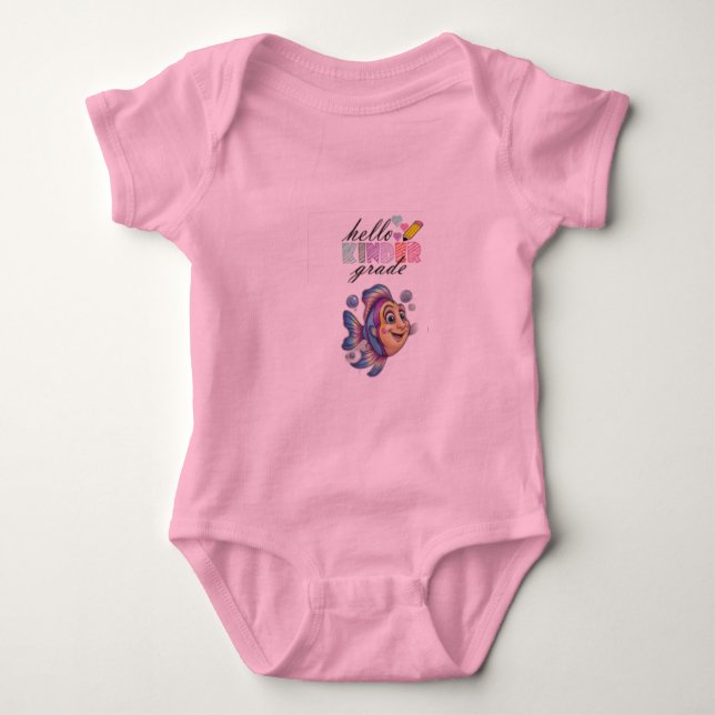  “Hello World” Fish-Themed Baby Bodysuit (Front)