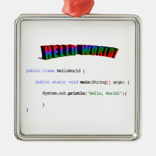 Hello World geek greeting Java Metal Tree Decoration