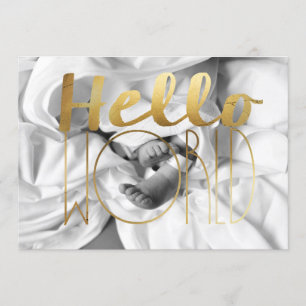 Hello World Gold Foil Baby Announcement Photo