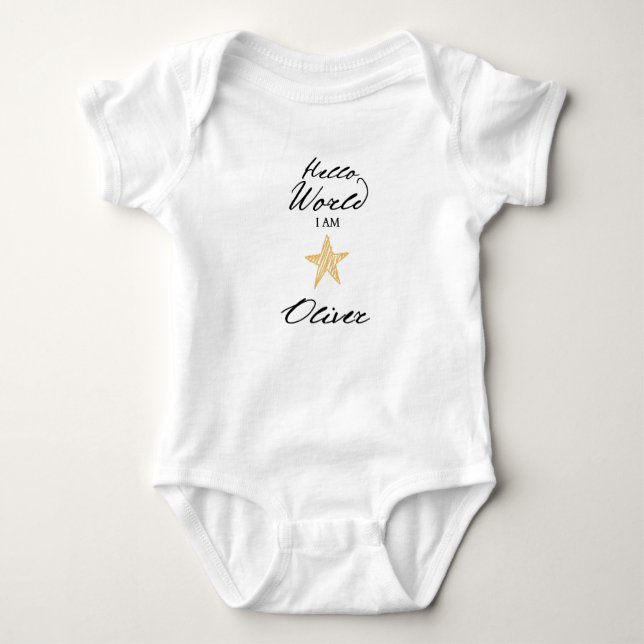 Hello World I am..., Personalized Names Baby Bodie Bodysuit (Front)