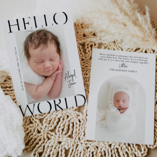 Hello World   Modern Baby Photo Modern Birth Announcement