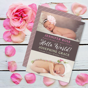 Hello World! Modern Photo Twins Birth Announcement