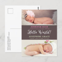 Hello World! Modern Photo Twins Birth Announcement