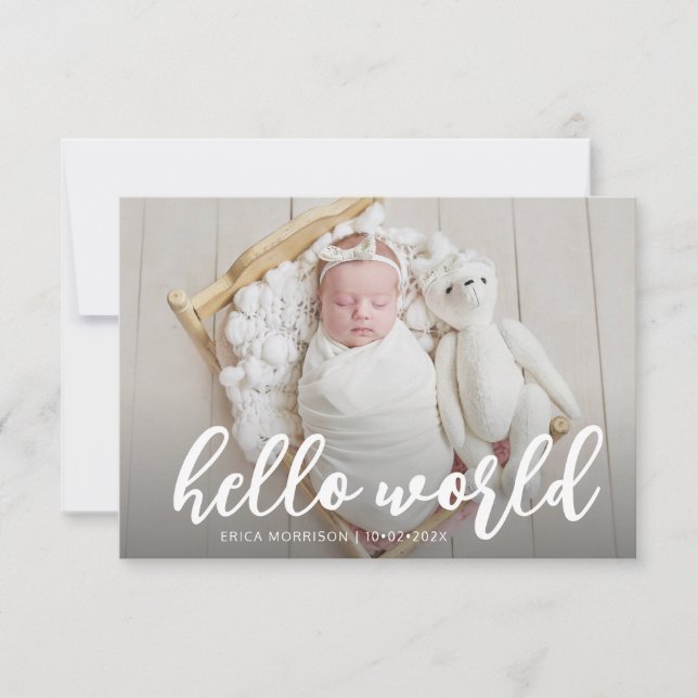 HELLO WORLD | modern script birth announcement (Front)