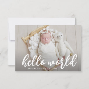 HELLO WORLD modern script birth announcement