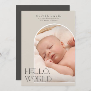 Hello World Neutral Arch Photo Birth Announcement