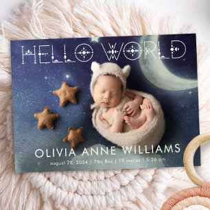 Hello World New Baby Birth Photo  Announcement