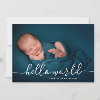 Hello World Photo Collage Modern Birth Announcement