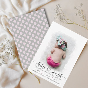 Hello World Photo Pink Hearst Baby announcement