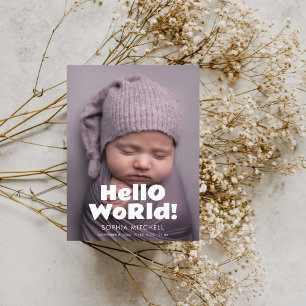Hello World Playful Bold Photo Birth Announcement