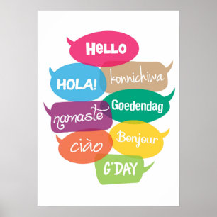 Hello world poster print in 8 languages