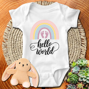 Hello World Rainbow Baby Feet Baby Bodysuit