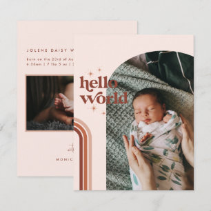 Hello World Retro Boho Birth Announcement