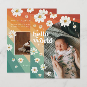 Hello World Retro Boho Birth Announcement