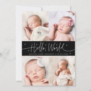 Hello World Script Black Multi Photo Birth Announcement