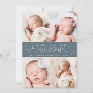Hello World Script Slate Blue Multi Photo Birth Announcement
