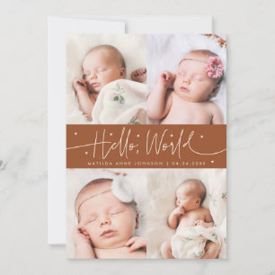 Hello World Script Terracotta Multi Photo Birth Announcement