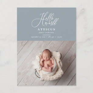 Hello world script text photo birth announcement