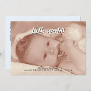 Hello World Your Text and Baby Photo Blue Template