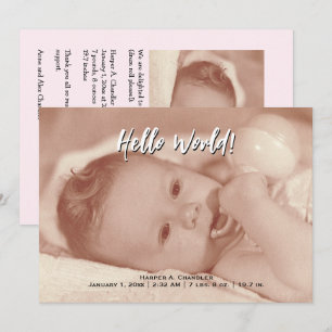 Hello World Your Text and Baby Photo Pink Template