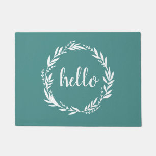 Hello Wreath Farmhouse Turquoise Doormat