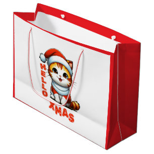 Hello Xmas - Cute Christmas cat in a Santa costume Large Gift Bag