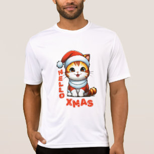 Hello Xmas - Cute Christmas cat in a Santa costume T-Shirt