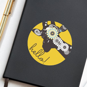 Hello! - Yellow Funky Cool Paisley Giraffe Classic Round Sticker