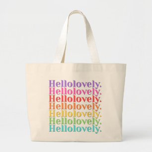 'Hellolovely.' Retro-Striped Aesthetic  Large Tote Bag