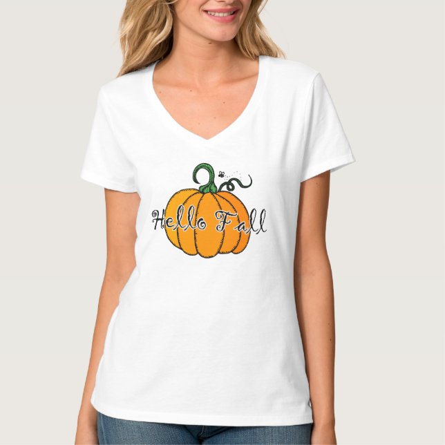 Hellow Pumpkin Fall Pumpkin Hello Fall T-Shirt (Front)