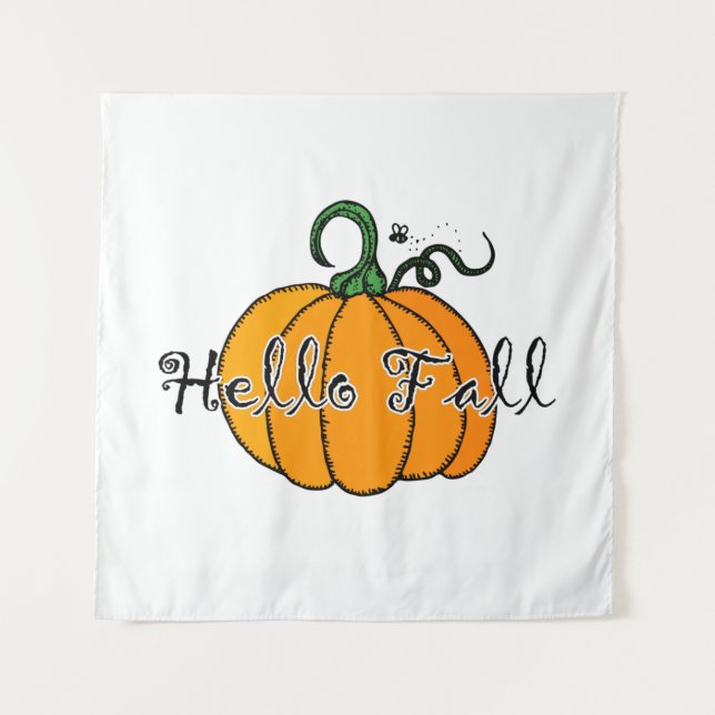 Hellow Pumpkin Fall Pumpkin Hello Fall Tapestry (Front)